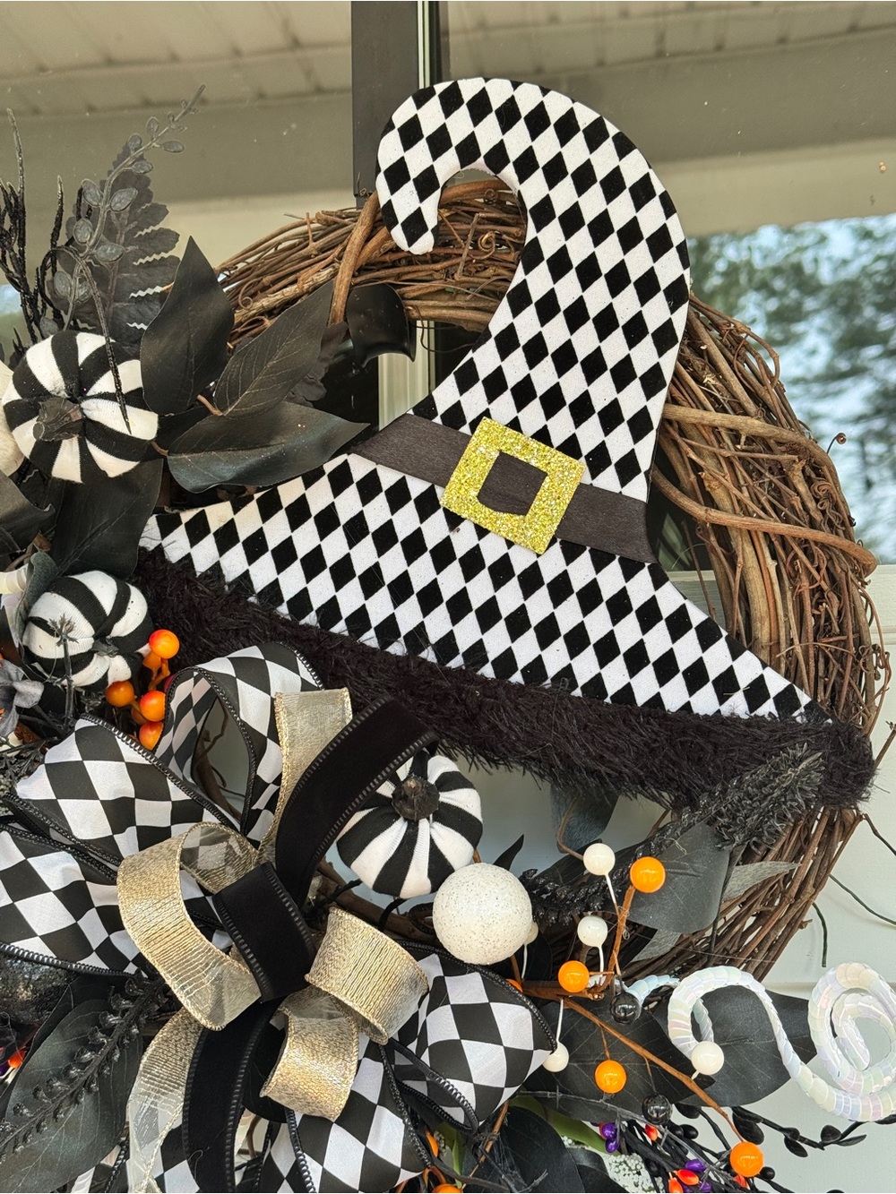 Black & White Harlequin Witch Wreath - Picture 2 of 6